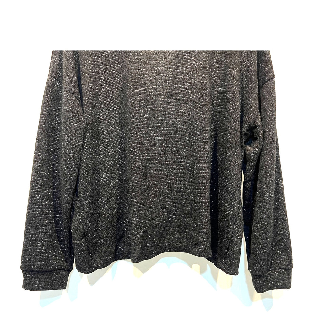 Kaileigh Top Womens XLarge Petite Black Silver Metallic Knit Cutout Back NEW! - Picture 5 of 11